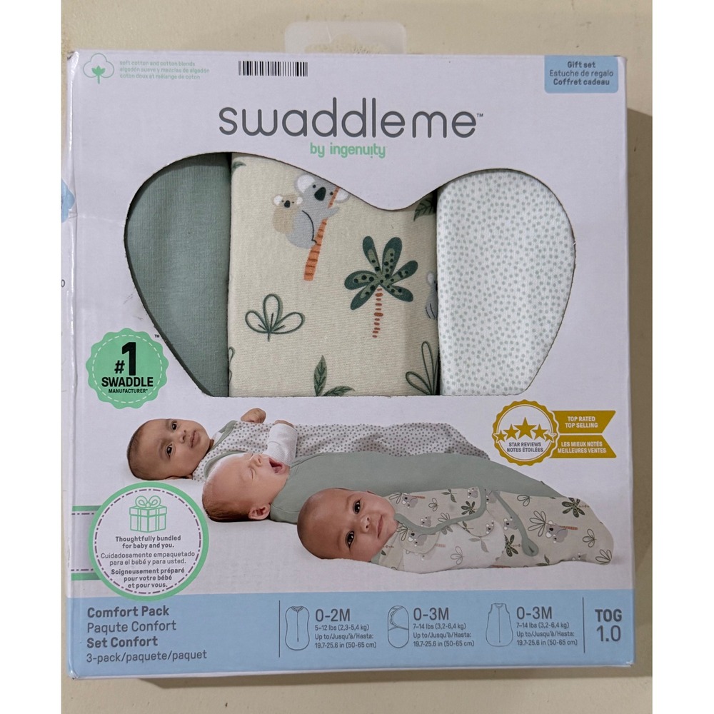 SwaddleMe Ingenuity 3pk Swaddle Wraps Koala Trees 0-3m Pod Original Night Sack